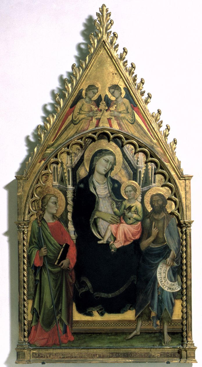 Madonna ja lapsi Pyhän Filippuksen ja Pyhän Johannes Kastajan kanssa (tempera paneelissa) tekijältä Mariotto di Nardo