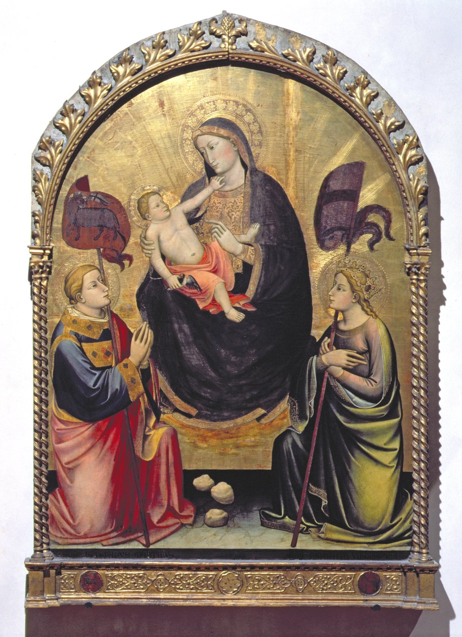 Madonna ja lapsi Pyhän Tapanin ja Pyhän Ursulan kanssa (tempera paneelissa) tekijältä Mariotto di Nardo