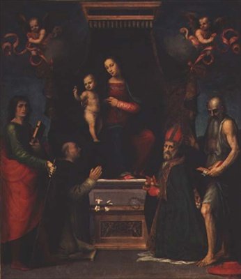 Madonna ja lapsi St. Julianin, St. Dominicin, St. Nicholas of Barin ja St. Jerome kanssa tekijältä Mariotto Albertinelli