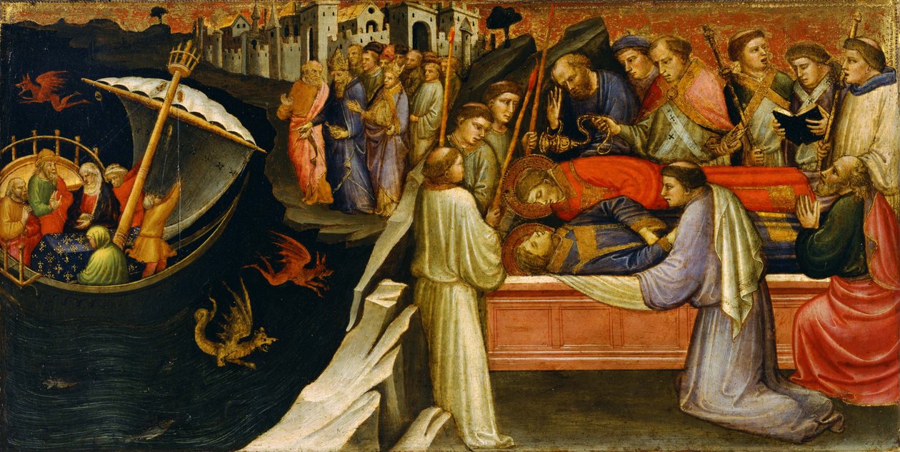 Predella-paneeli, joka esittää kohtauksia Pyhän Tapanin legendasta, 1408 tekijältä Mariotto di Nardo