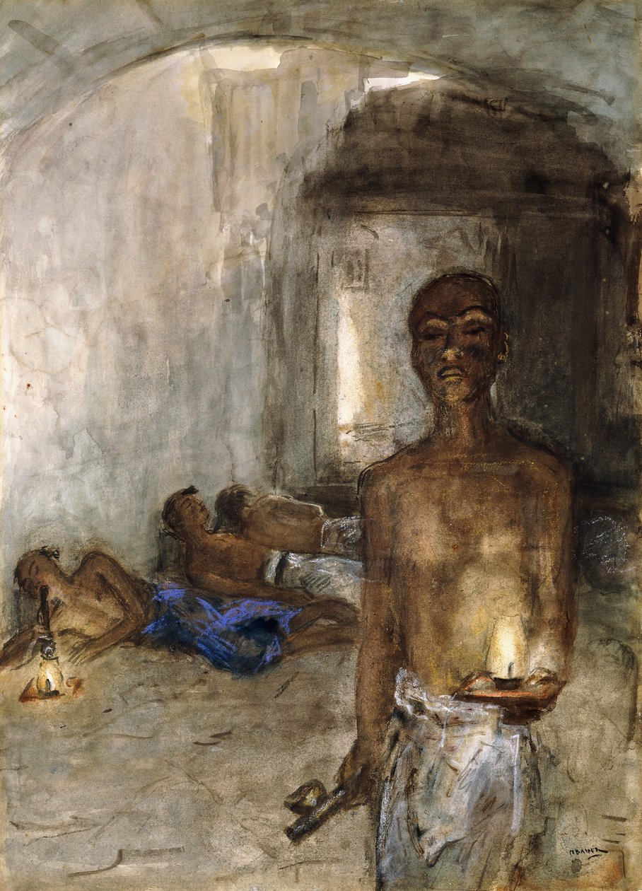 Opium Smoker, Saigon (akvarelli ja värilliset liidut) tekijältä Marius Alexander Jacques Bauer