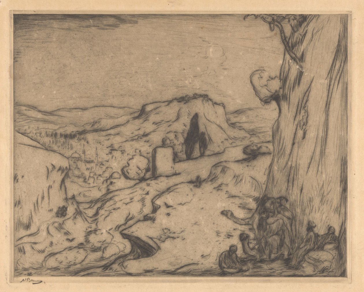 Näkymä itämaiseen kaupunkiin laaksossa tekijältä Marius Bauer (signed by artist)