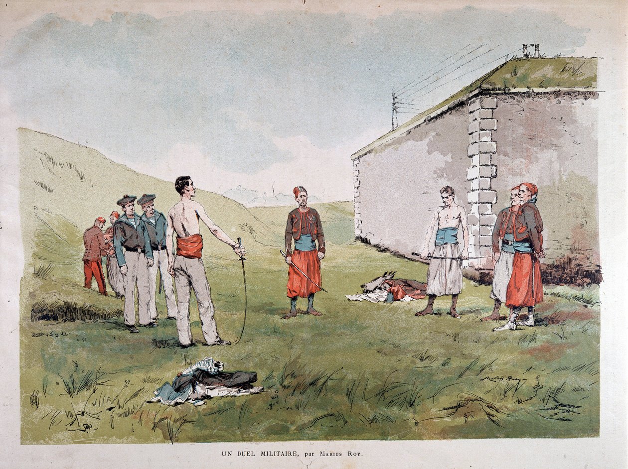 Sotilaallinen kaksintaistelu - akvarelli Marius Roy, Musee Carnavalet tekijältä Marius Roy