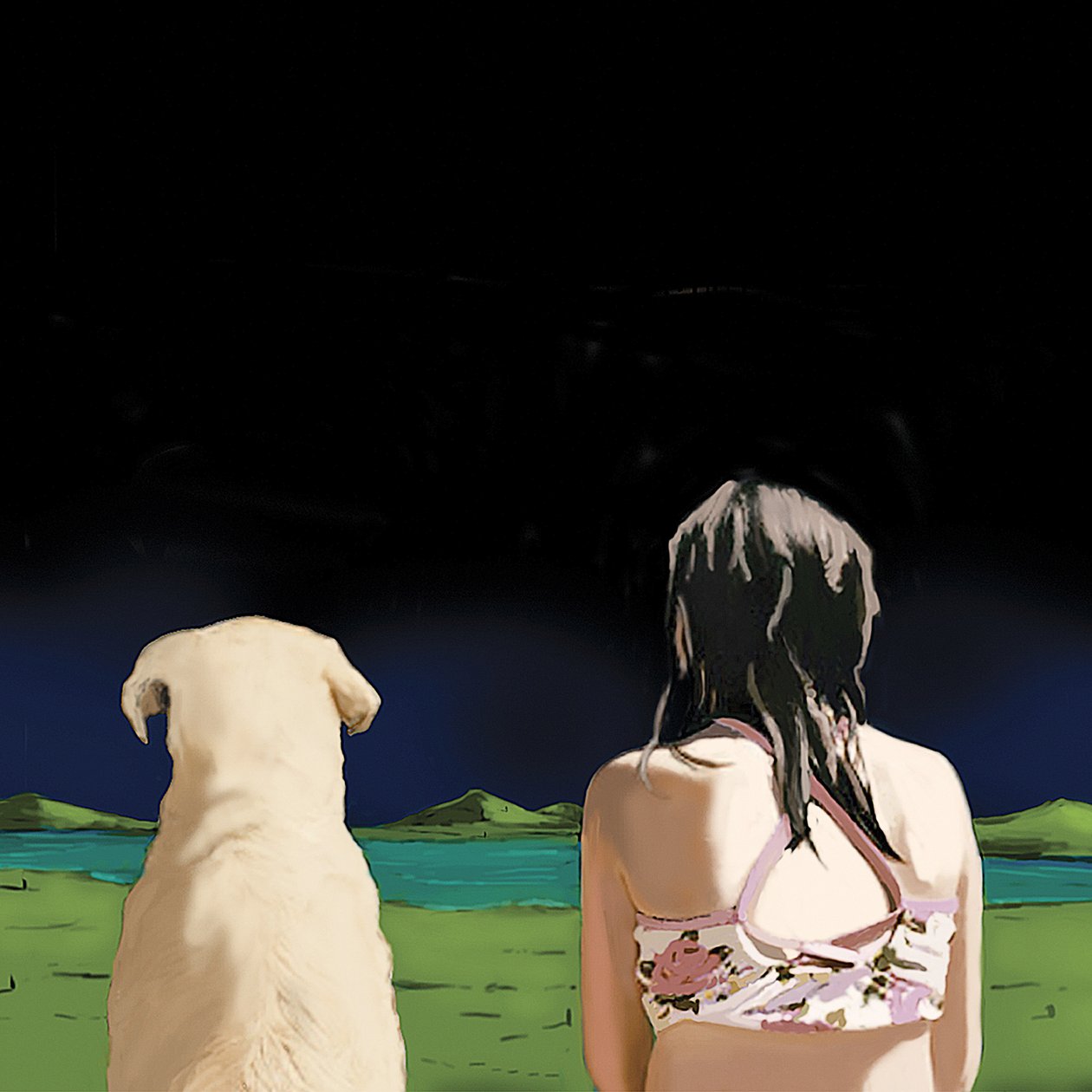 Girl and Yellow Lab, 2008 (akryyli kankaalle) tekijältä Marjorie Weiss