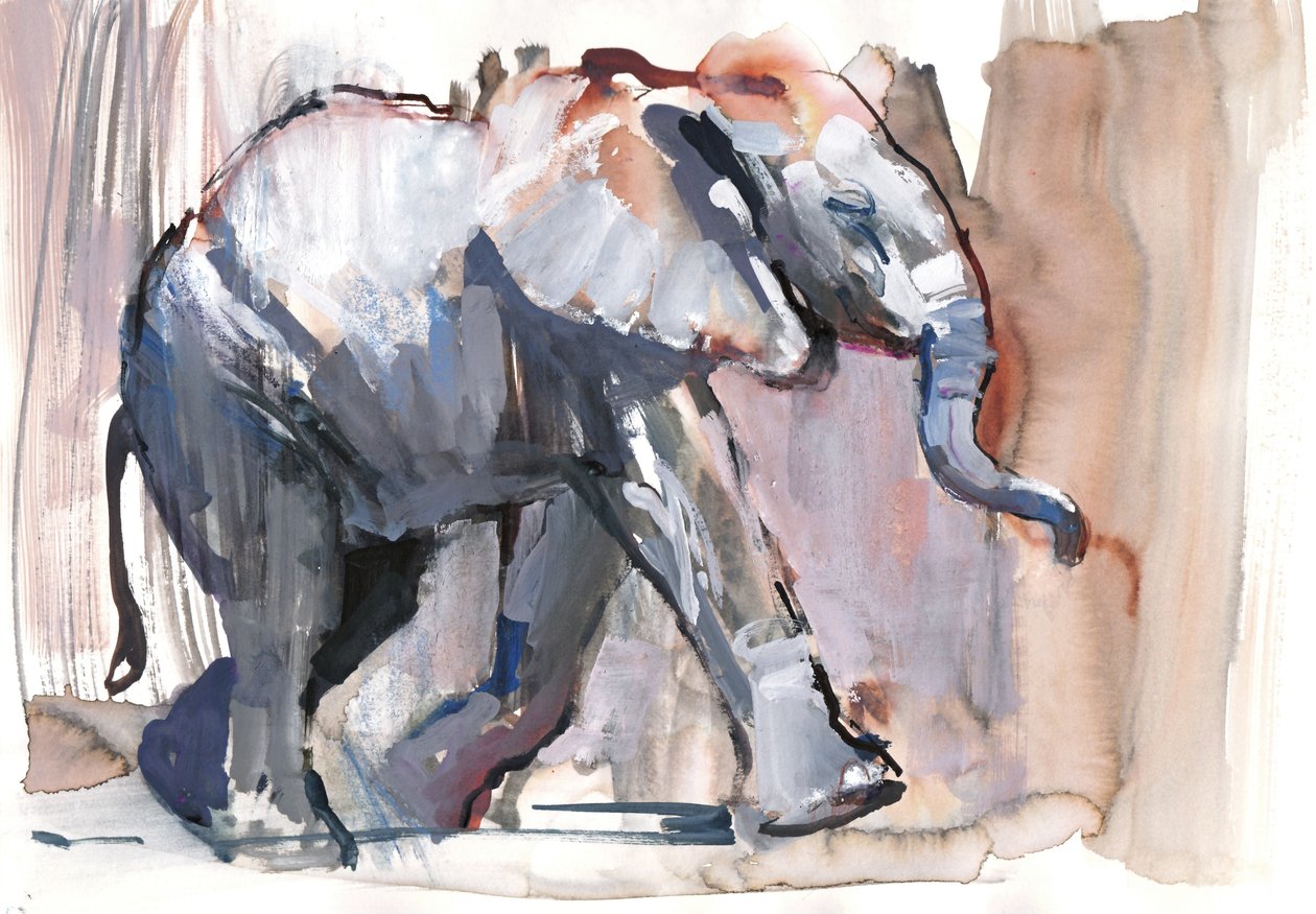 Elefanttivauva, 2012 (sekoitettu media paperille) tekijältä Mark Adlington