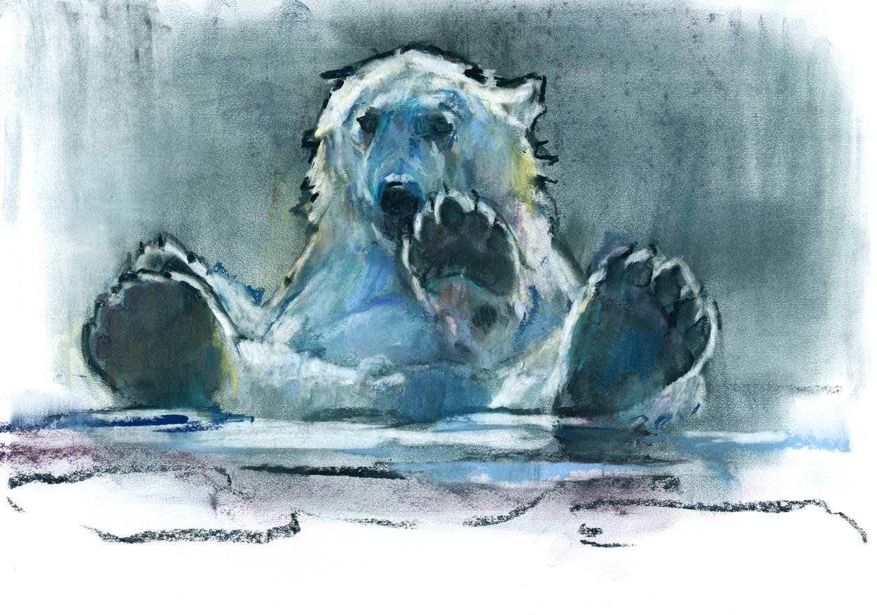 Jääkylpy, 2016, (konté ja pastelli paperille) tekijältä Mark Adlington