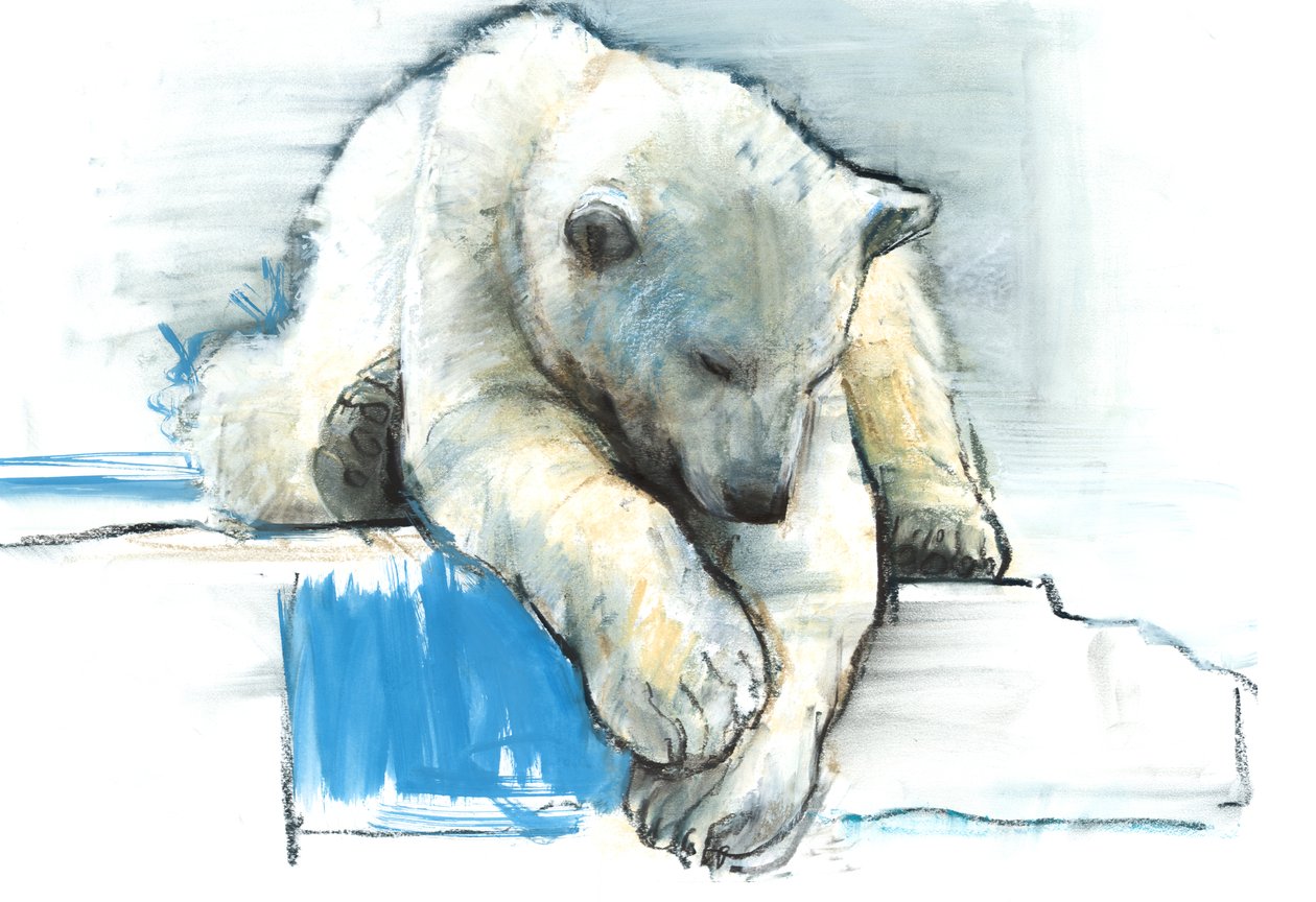 Over the Edge, 2016, (konté ja pastelli paperilla) tekijältä Mark Adlington