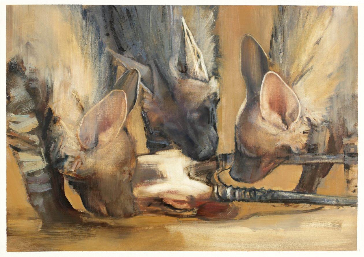 Laumahyökkäys (nuori raidallinen hyaena) (öljy paperille) tekijältä Mark Adlington