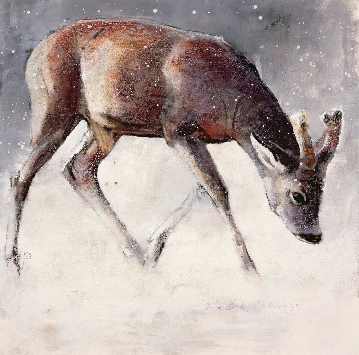 Roe Buck, talvi, 2000 (sekoitetut materiaalit paperille) tekijältä Mark Adlington