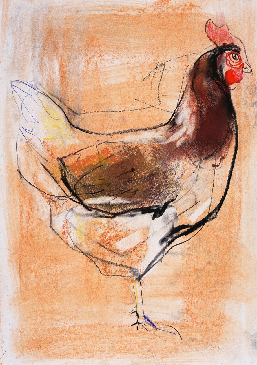 Standing Hen, 1998 (grafiitti, konte ja puuhiili paperilla) tekijältä Mark Adlington