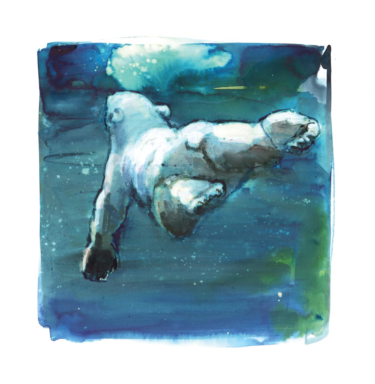 Sub Aqua, 2015, (sekoitetut materiaalit paperille) tekijältä Mark Adlington