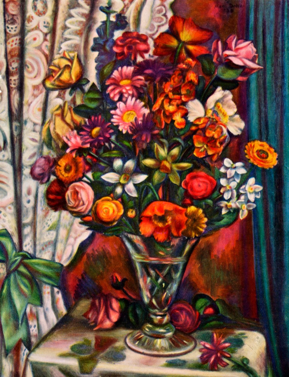 Kukkien asetelma hopeamaljakossa, 1930. tekijältä Mark Gertler