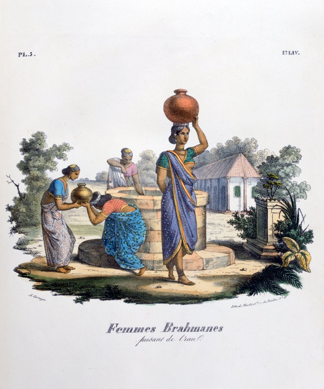 Brahmin-nainen kerää vettä, 1828 tekijältä Marlet et Cie