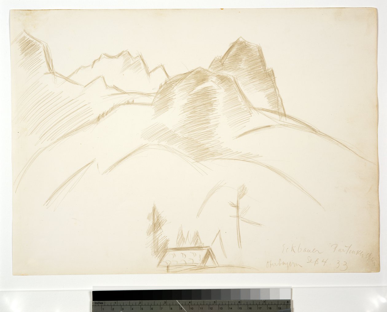 Vuoristomaisema talolla etualalla, 1933 tekijältä Marsden Hartley