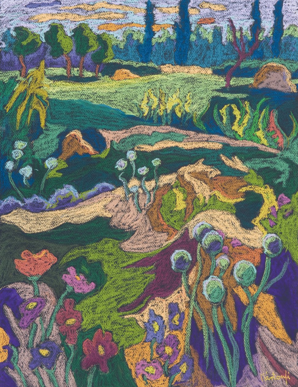 Heinäkuun maasto, 2008 (pastelli paperille) tekijältä Marta Martonfi Benke