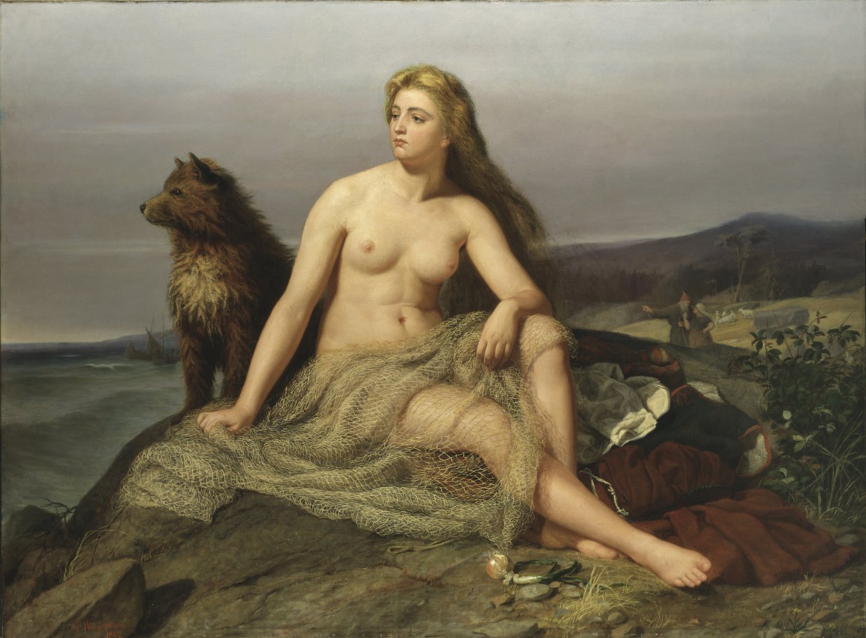 Kraka (Aslaug, Aslog), kirjoittanut Winge, Marten Eskil (1825-1896). Öljy kankaalle tekijältä Mårten Eskil Winge