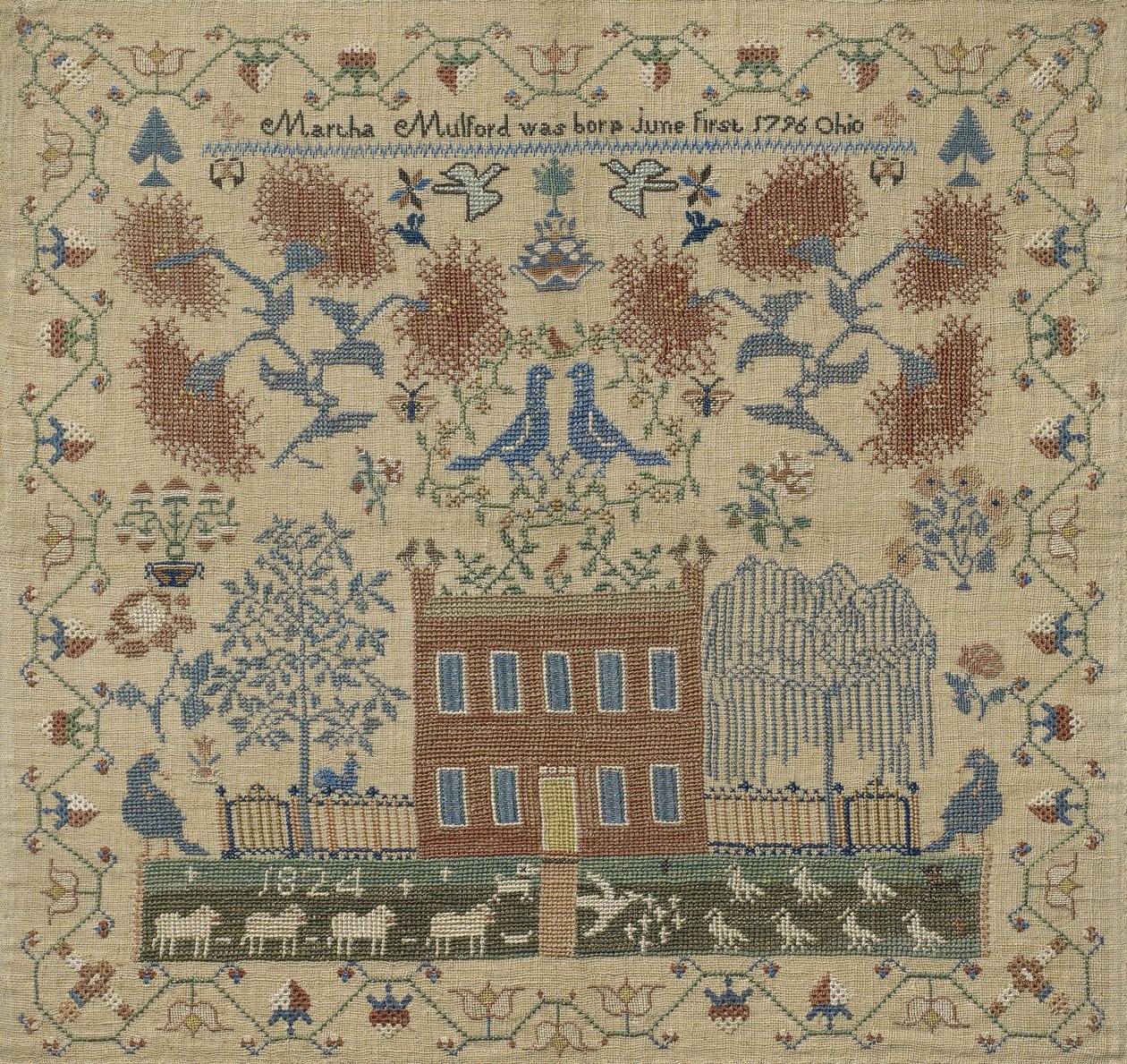 Sampler, 1824 (silkki pellavalle) tekijältä Martha Mulford