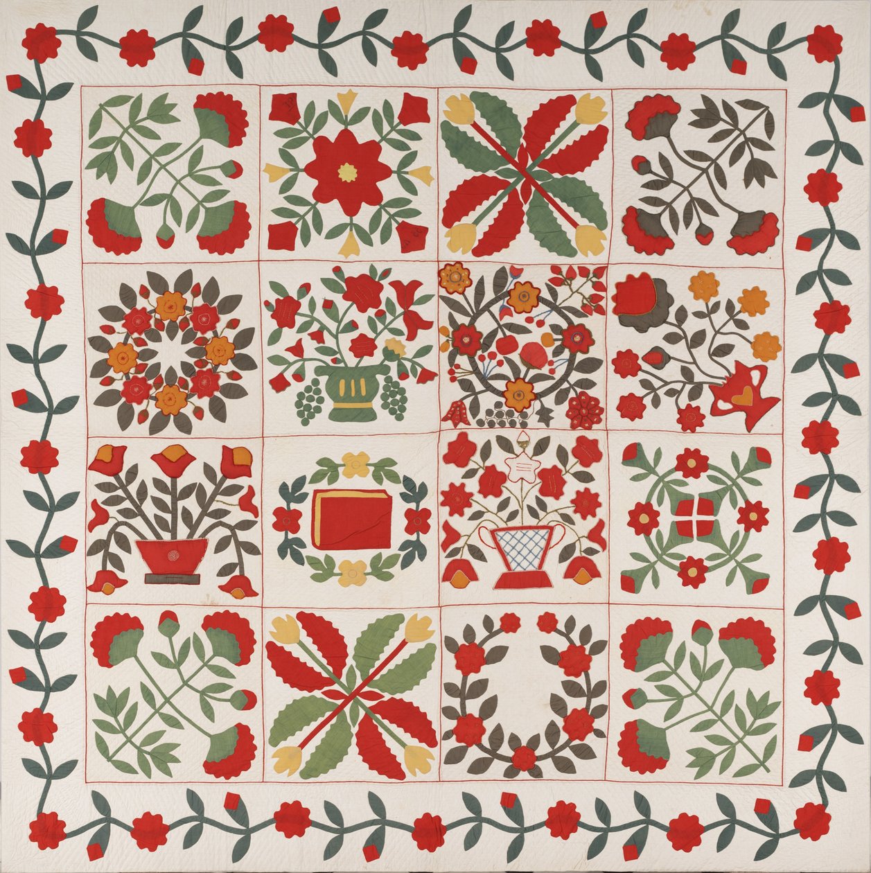 "Album Quilt", Baltimore, Maryland, n. 1861 (puuvillaa, silkkiä ja villaa) tekijältä Martha E. Keech