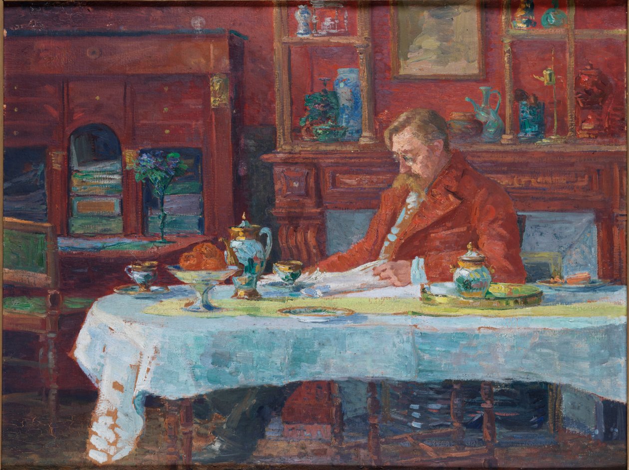Émile Verhaeren 1855-1918 pöydässä, 1900. tekijältä Marthe Verhaeren