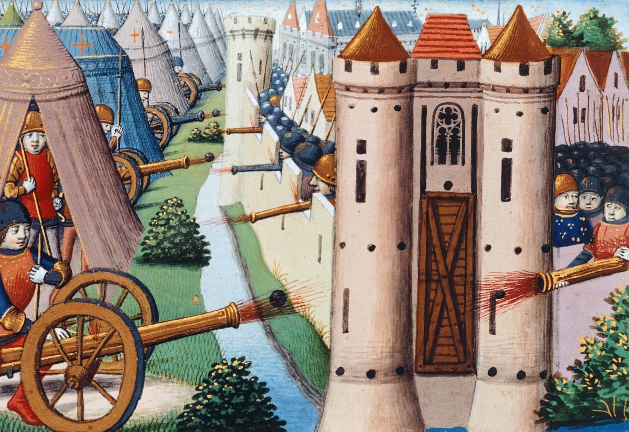 Rouenin piiritys (heinäkuu 1418-tammikuu 1419) 1484, folio 19v, Vigiles de Charles VII tekijältä Martial de Paris (fl.15th century)