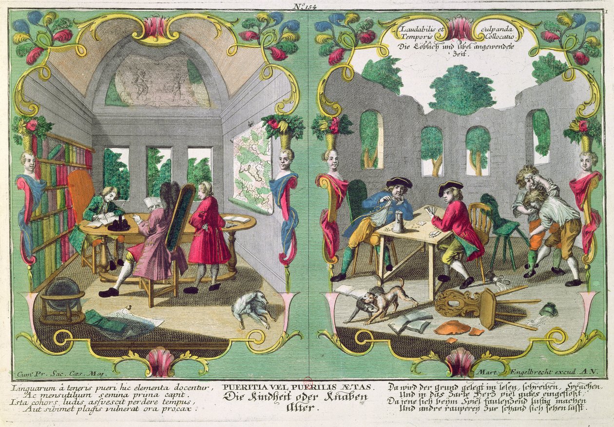 Hyvät ja pahat lapset, 1700-luvun alku (värikaiverrus) tekijältä Martin Engelbrecht