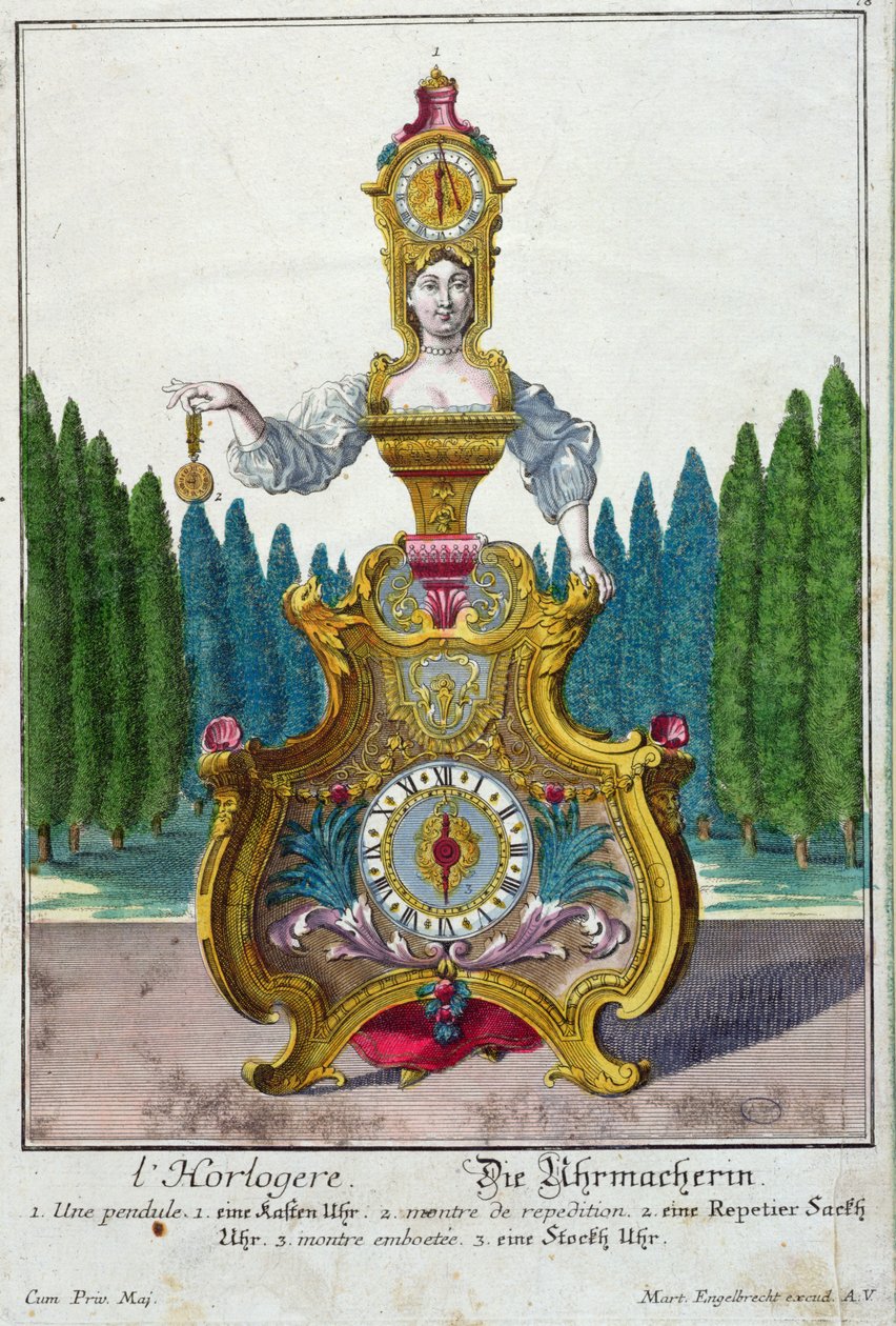 The Clockmaker, n.1735 (värikaiverrus) tekijältä Martin Engelbrecht