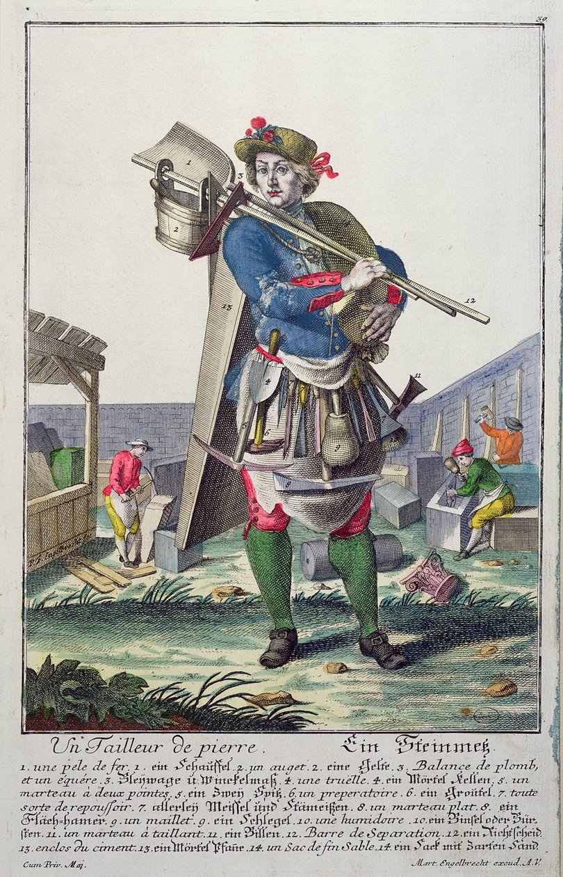 Kivenmuurtaja, n. 1735 tekijältä Martin Engelbrecht