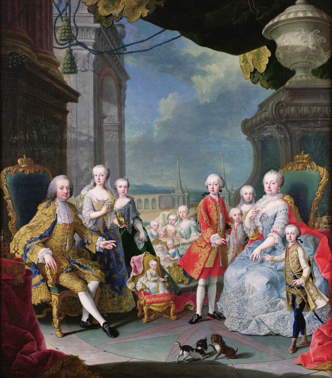 Franz Stephan I (1708-65) vaimonsa Marie-Theresen (1717-80) ja heidän lastensa kanssa tekijältä Martin II Mytens or Meytens
