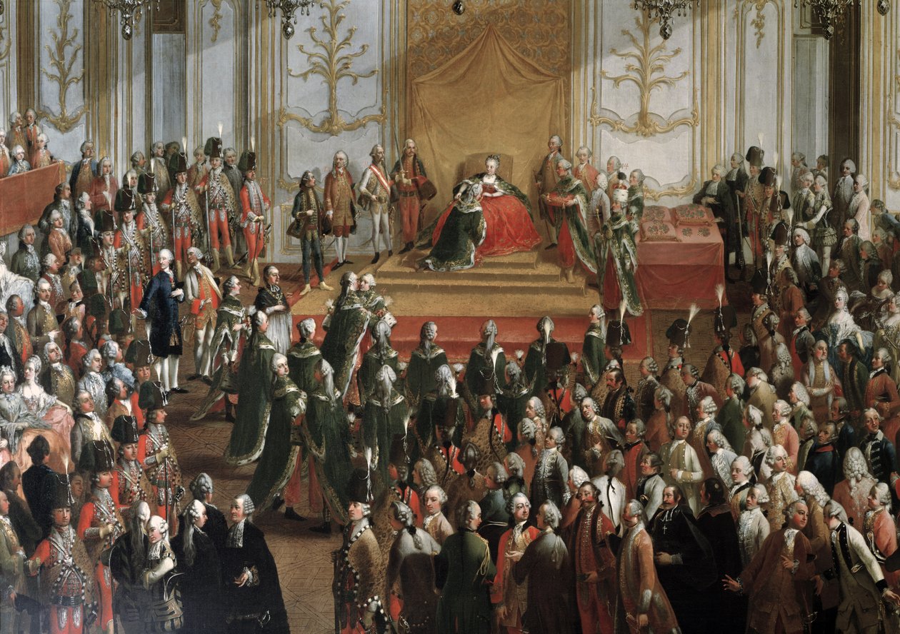 Maria Teresa Pyhän Tapanin ritarikunnan avajaisissa, 1764 (yksityiskohta 67407) tekijältä Martin II Mytens or Meytens