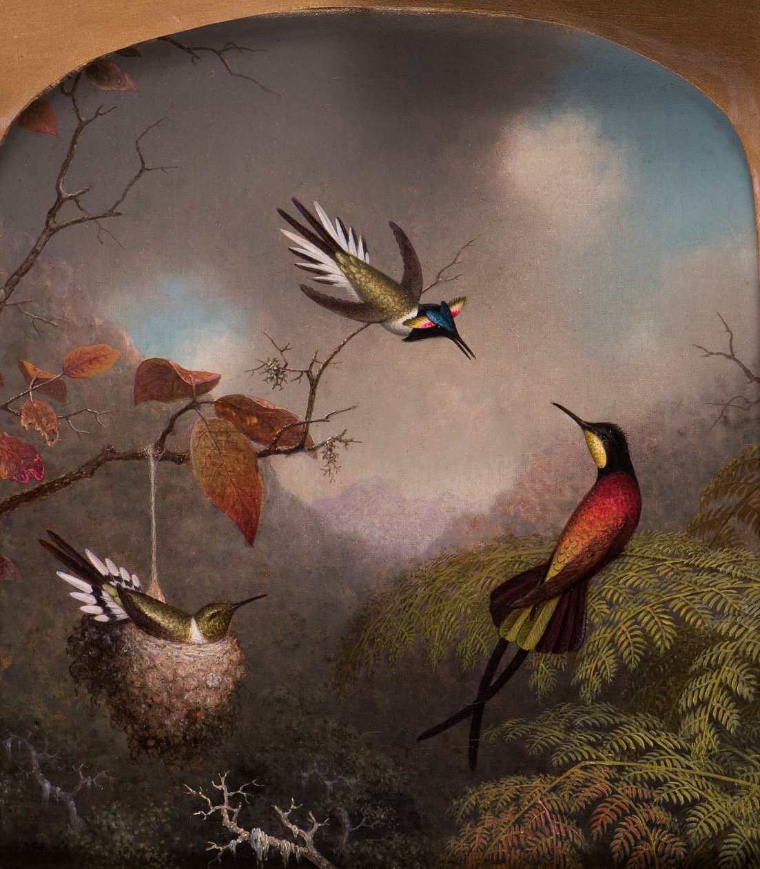 Hummingbirds: Kaksi "Sungemia" ja "Crimson Topaz", 1866 tekijältä Martin Johnson Heade