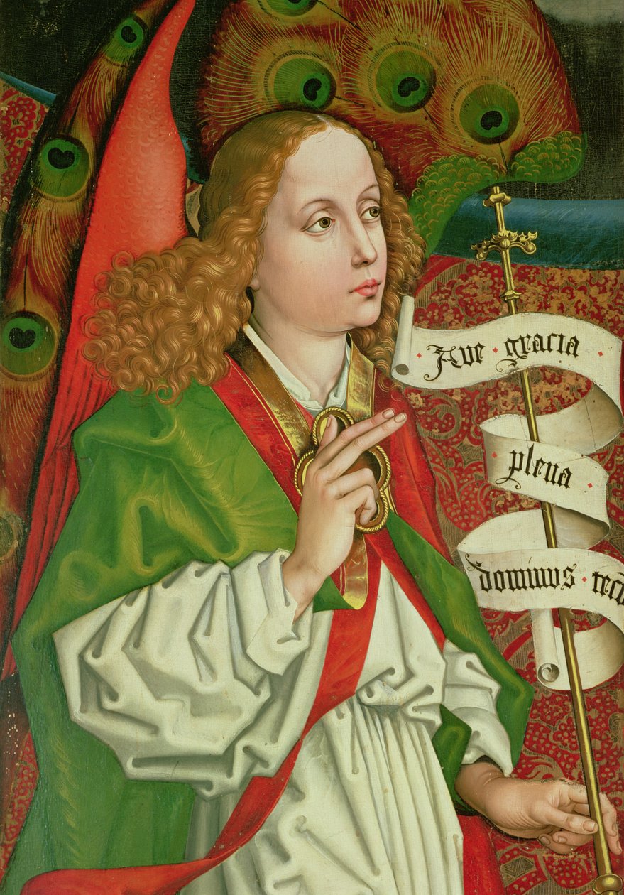 Yksityiskohta arkkienkeli Gabrielista, julistuksesta, Orlierin alttaritaulusta, n. 1468-70 tekijältä Martin Schongauer
