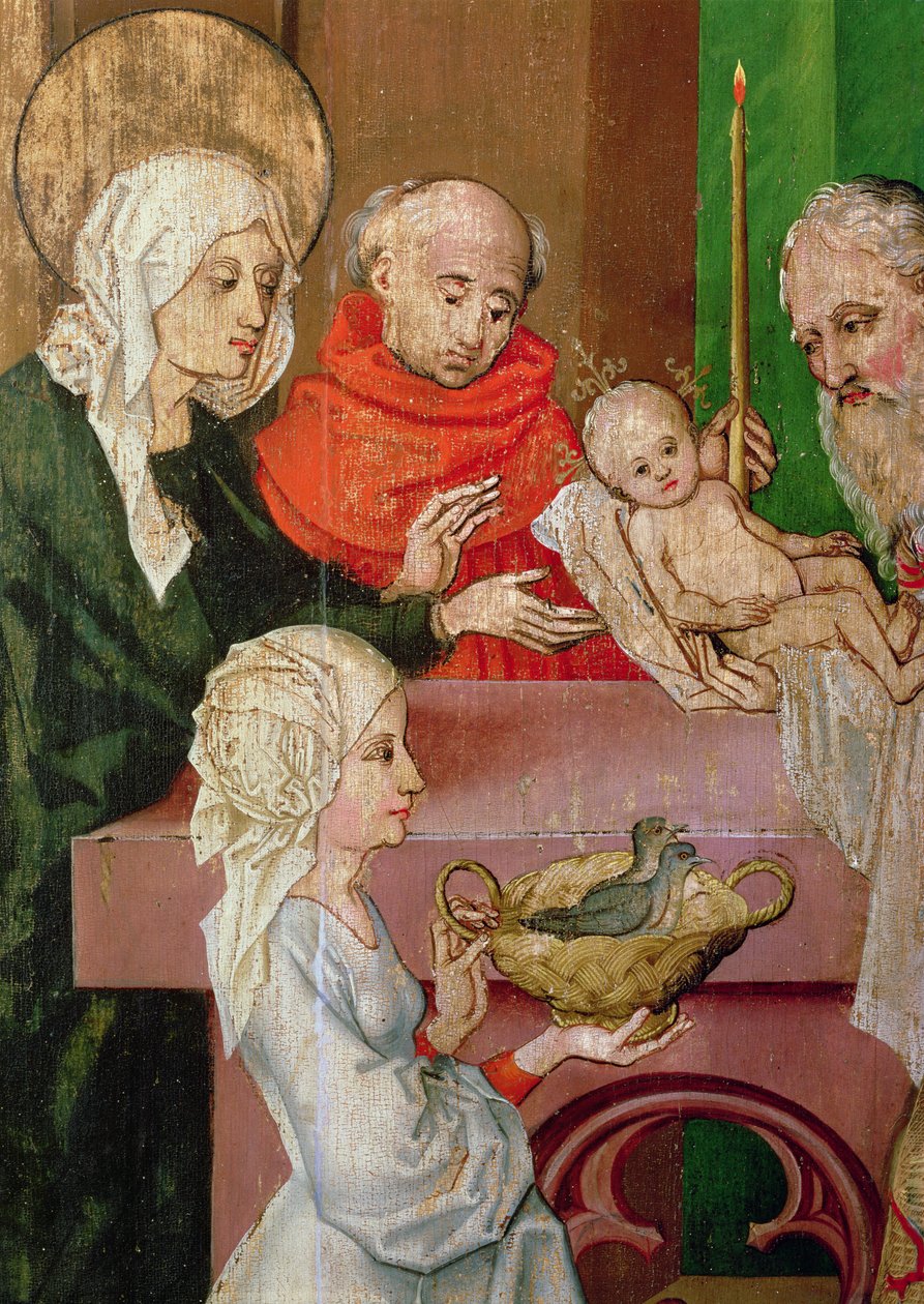Yksityiskohta Temppelissä tapahtuvasta esityksestä, dominikaanien alttaritaulusta, noin 1470-80. tekijältä Martin Schongauer