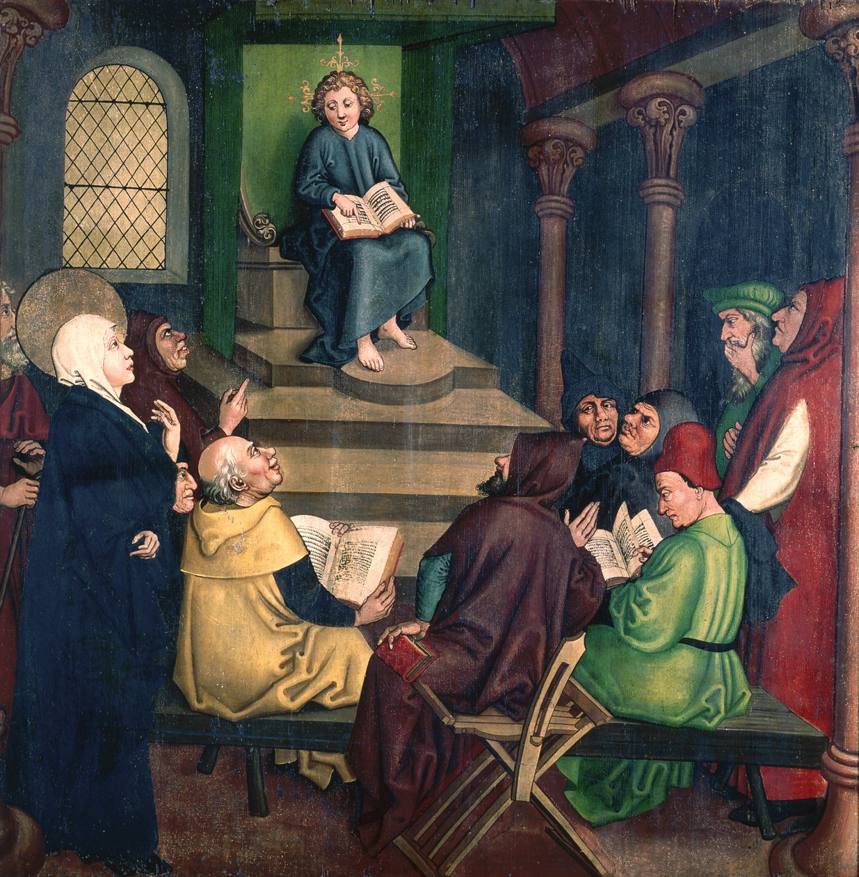 Jeesus lääkäreiden kanssa, Dominikaanien alttaritaulusta, n. 1470-1480 tekijältä Martin Schongauer