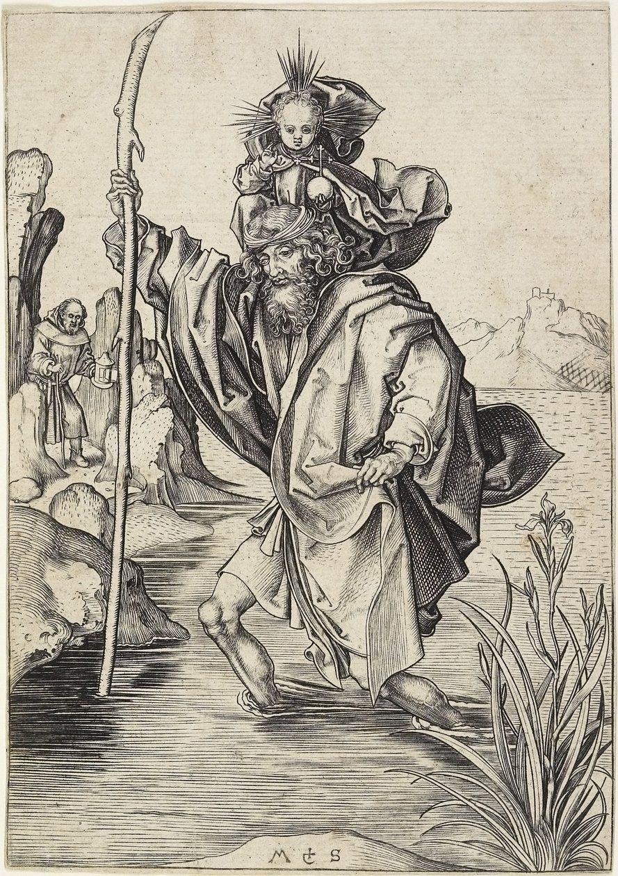 Pyhä Christopher, n. 1475-1480 tekijältä Martin Schongauer