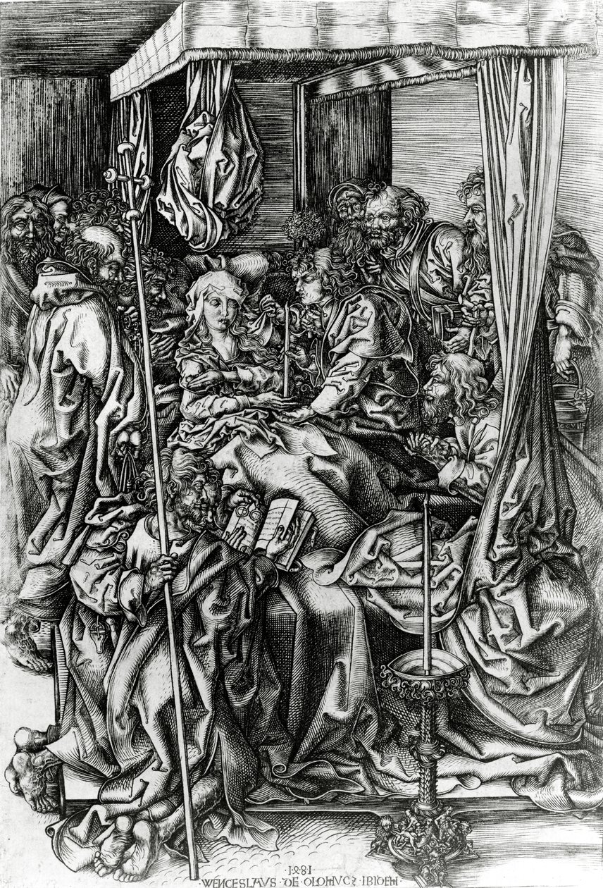 Neitsyt Marian kuolema, kaiverrettu Wenzel von Olmutzin toimesta, 1481. tekijältä Martin Schongauer