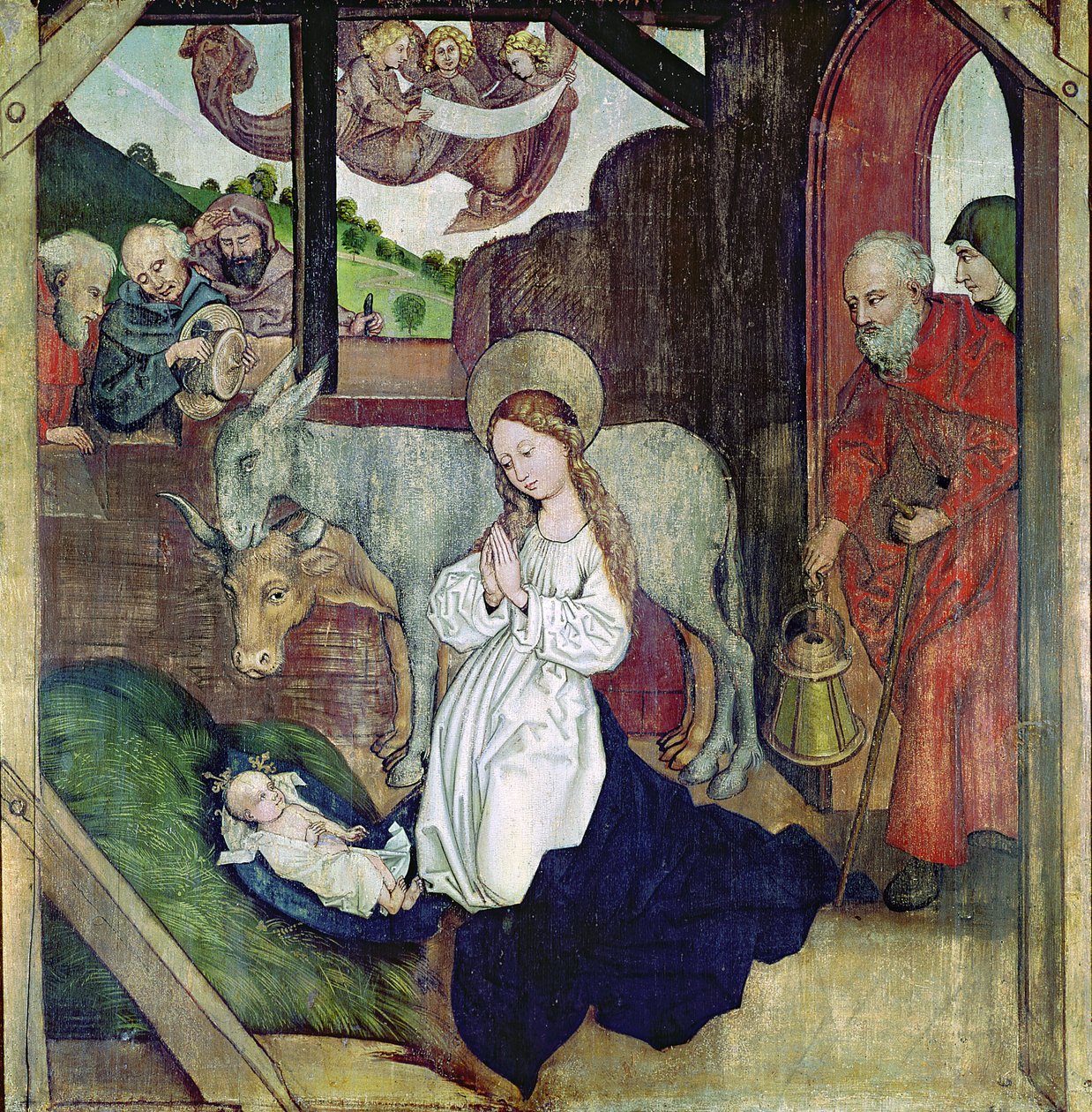 Syntymä, dominikaanien alttaritaulusta, n. 1470-1480 tekijältä Martin Schongauer