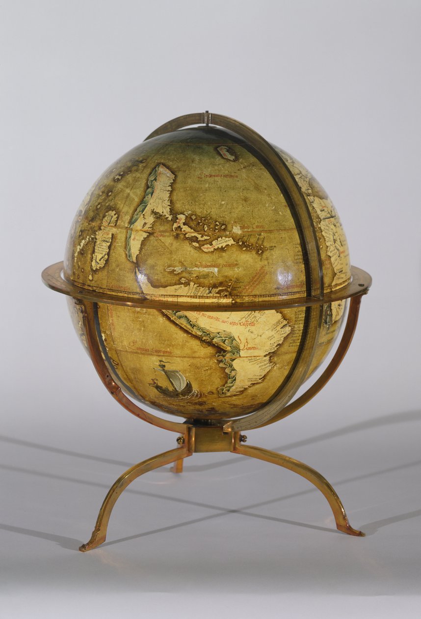 Terrestrial Globe, yksi parista, joka tunnetaan nimellä "Brixen" maapallo, n. 1522 (kynä ja muste, wc ja guassi puulla) tekijältä Martin Waldsemuller