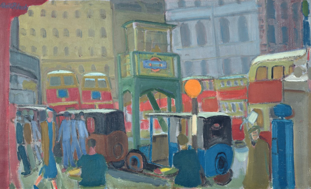 Bussit Victorian asemalla, Lontoo (öljy kankaalle) tekijältä Martin Bloch