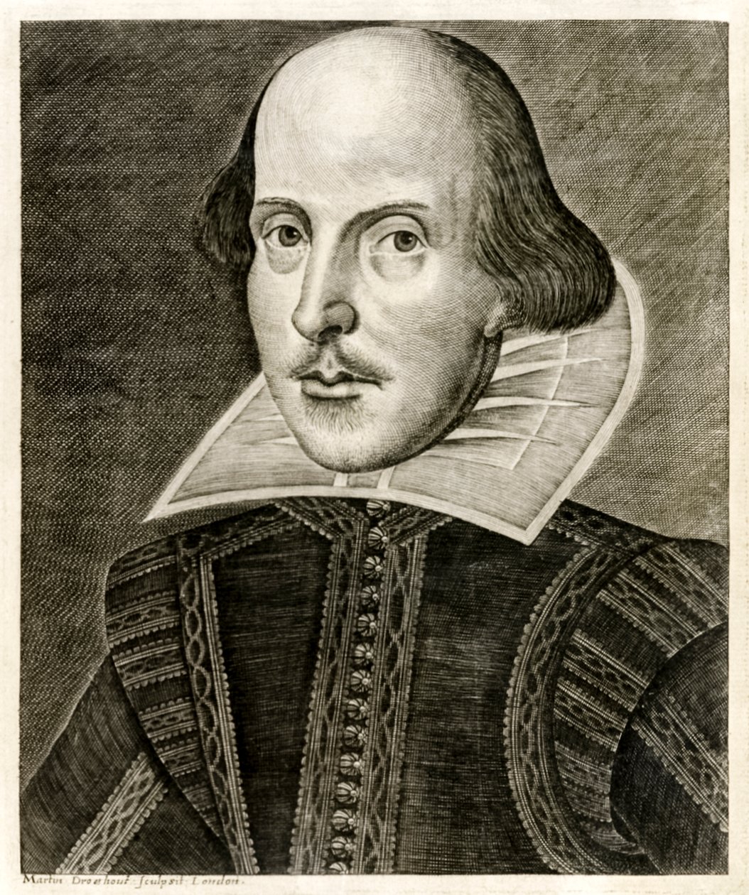 William Shakespeare vuonna 1623 julkaistun herra William Shakespearen komedioiden, historian ja tragedioiden nimisivulta (kaiverrus) tekijältä Martin Droeshout
