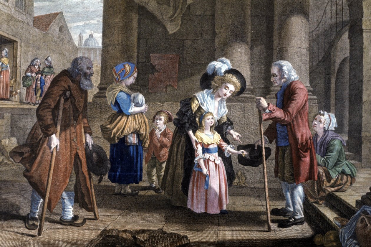 Ihmisyyden oppitunti. Nuoren tytön kasvatus, noin 1790 (kaiverrus). tekijältä Martin Drölling