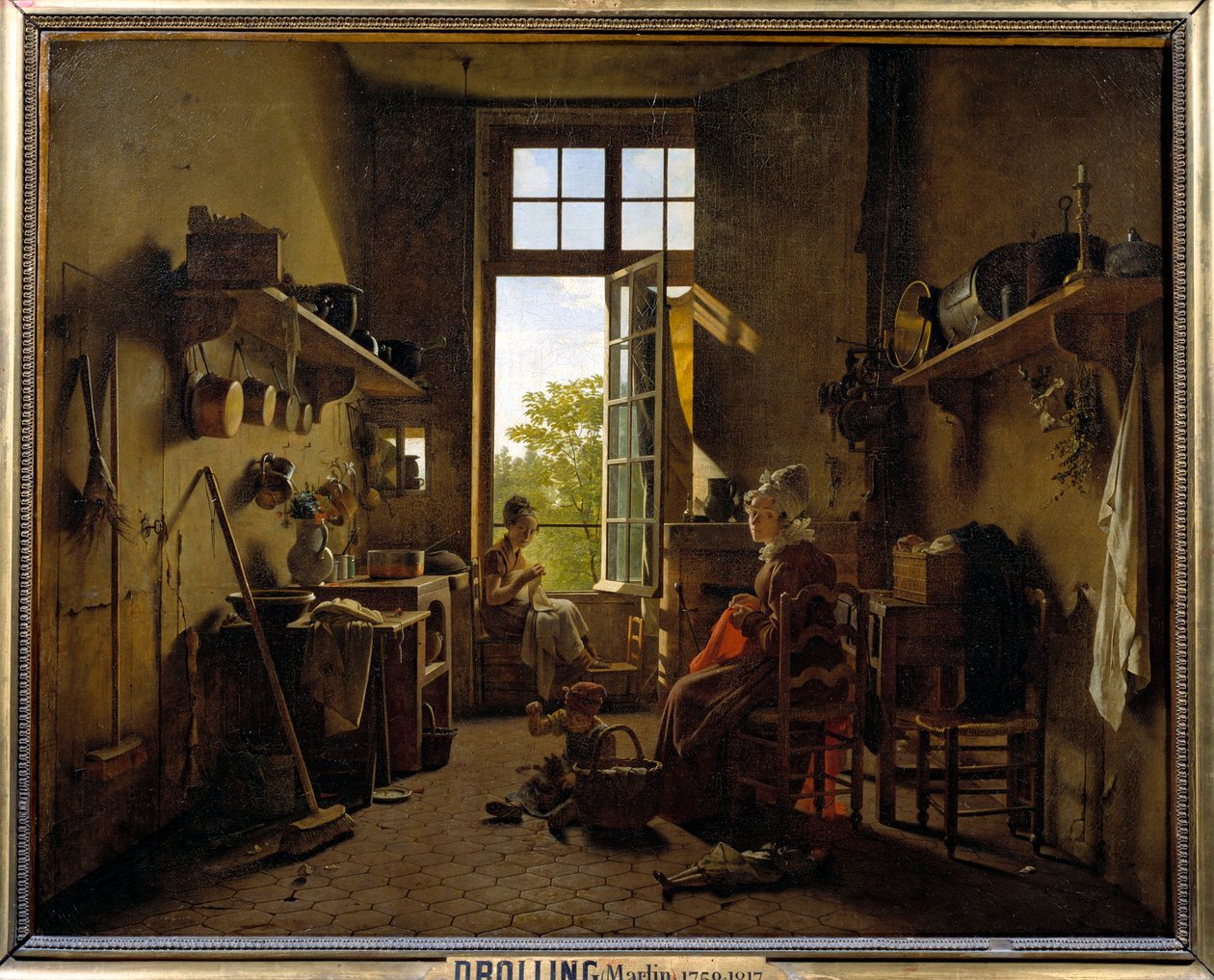 Martin Drollingin (1752-1817) keittiön sisustusmaalaus 1815 su. 0,65x0,8 m tekijältä Martin Drölling