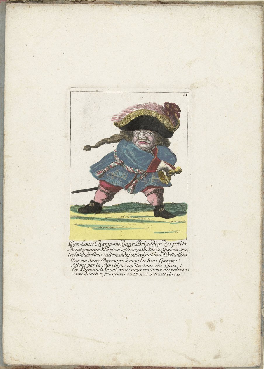 De Franse dwerg Don Luis Champ-merdant, n. 1710 Don Luis Champ-merdant, pienten mestareiden prikaatinpäällikkö, Ranskan suurbretööri, gaskonien johdossa saksalaisia ​​riitelijoita vastaan, lyömässä heidän pataljoonansa (nimi esineessä) Il Callotto heräsi h tekijältä Martin Engelbrecht (attributed to)