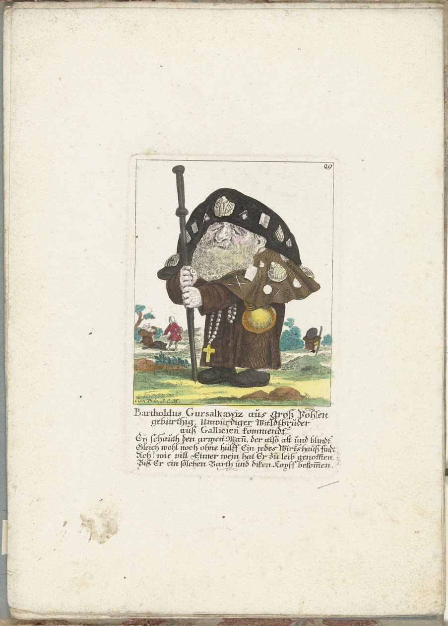 De dwerg Bartholdus Gursalkawiz kuin Pelgrim uit Compostella, noin 1710 Bartholdus Gursalkawiz, syntynyt Groß Pohlenissa, arvoton metsäveli Galliciasta (nimi esineessä) Il Callotto resurcitato tai vastikään kalustettu pieni kaappi (sarja tekijältä Martin Engelbrecht (attributed to)