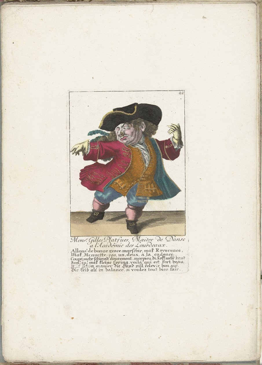 Kääpiö Gilles Platfues ranskalaisena tanssimestarina, n. 1710 Mgr. Gilles Platfues, Academie des Lourdeaux