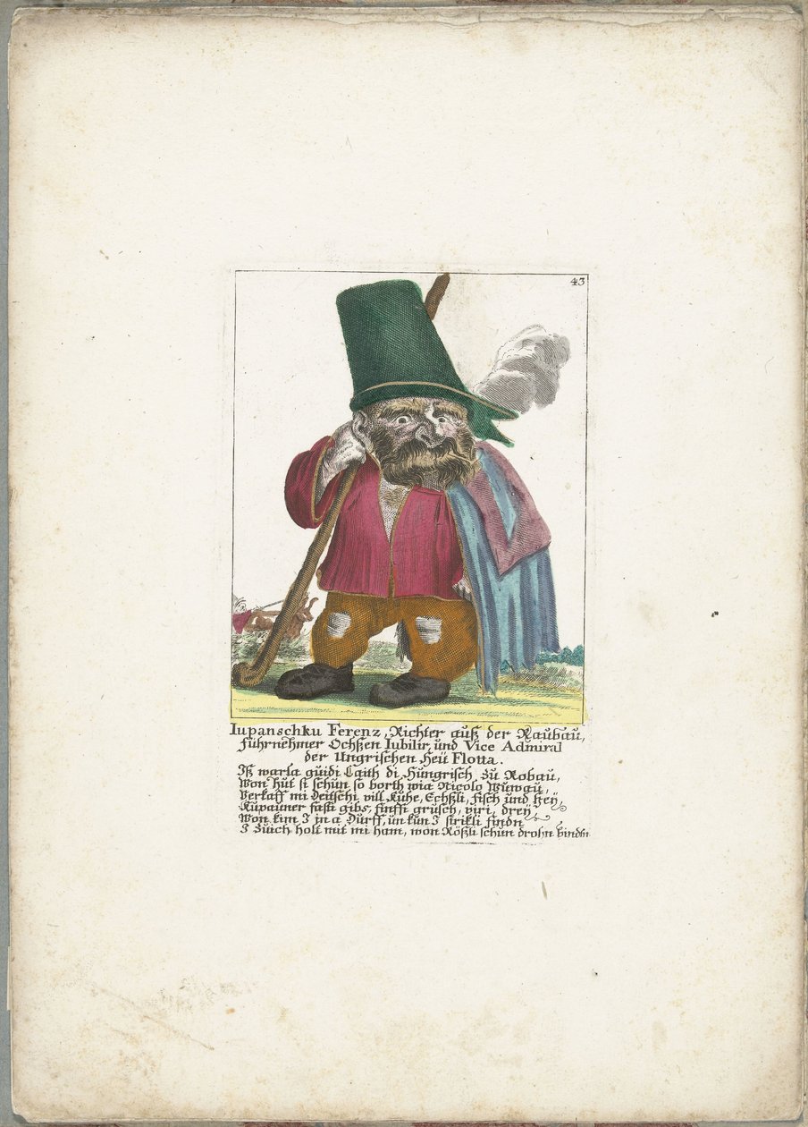 De dwerg Iupanschku Ferenz, noin 1710 Iupanschku Ferenz, tuomari Raubausta, päähärkä Jubilir ja Unkarin Heü Flottan vara-amiraali (nimi esineessä) Il Callotto resurcitato tai vastikään kalustettu pieni kaappi (sarjan nimi) tekijältä Martin Engelbrecht (attributed to)