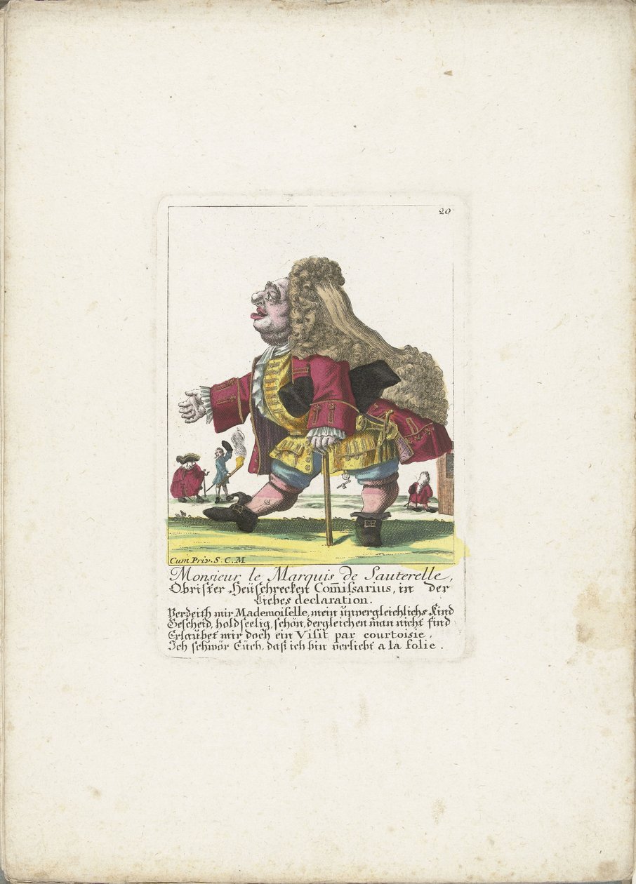 Kääpiö Monsieur le Marquis de Sauterelle, n. 1710 Monsieur le Marquis de Sauterelle, Obrister Heüschrecken Commissarius, in der Liebes -ilmoitus (nimike esineessä) Il Callotto resurcitato tai hiljattain nimitetty Zwerchen Cabinet (sarjan nimi) tekijältä Martin Engelbrecht (attributed to)