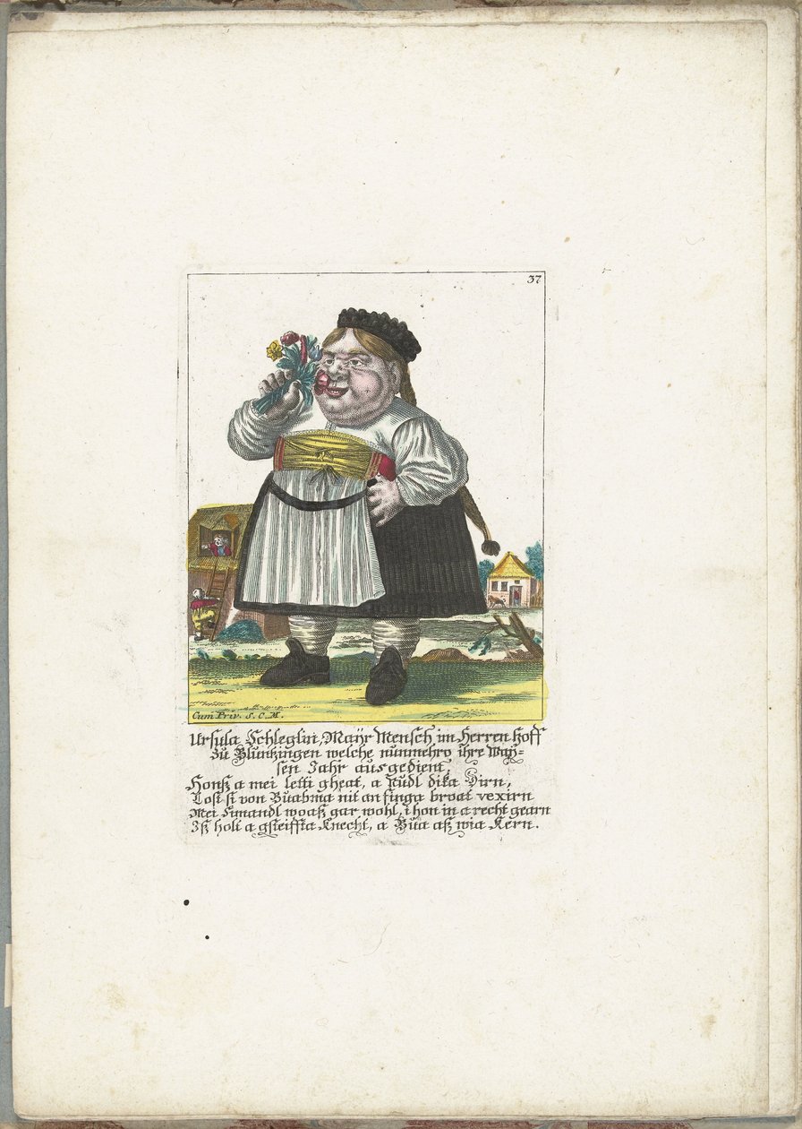 Dwerg Ursula Schleglin, noin 1710 Ursula Schleglin, Maijr Mensch im Herren hoff zu Bluntzingen, joka on nyt palvellut puoli vuotta (nimi esine) Il Callotto resurcitato tai vastikään kalustettu pieni kaappi (sarjan nimi) tekijältä Martin Engelbrecht (attributed to)