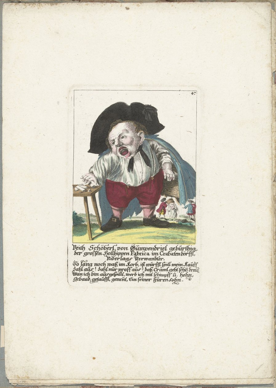 Dwerg Veith Schöberl von Gümpendriel, noin 1710 Veith Schöberl von Gümpendriel syntynyt, suuri Hollhippen Fabrica Crabatendörfflissä, Niderlagin sukulainen (nimi esineessä) Il Callotto resurcitato tai vastikään kalustettu pieni kaappi (sarja ti tekijältä Martin Engelbrecht (attributed to)