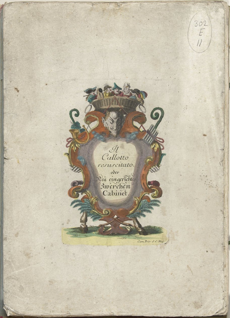 Sarjan otsikkopainatus: Il Callotto resurcitato tai Vasta kalustettu keskikokoinen kaappi, n. 1710 Il Callotto resurcitato tai vastikään kalustettu pieni kaappi (sarjan nimi) tekijältä Martin Engelbrecht (attributed to)