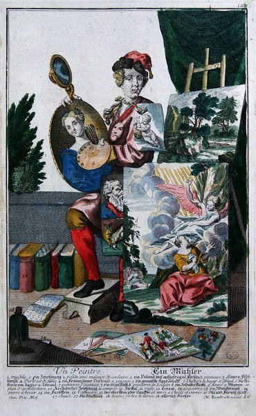 Taidemaalari, n. 1735 (värikaiverrus) tekijältä Martin Engelbrecht